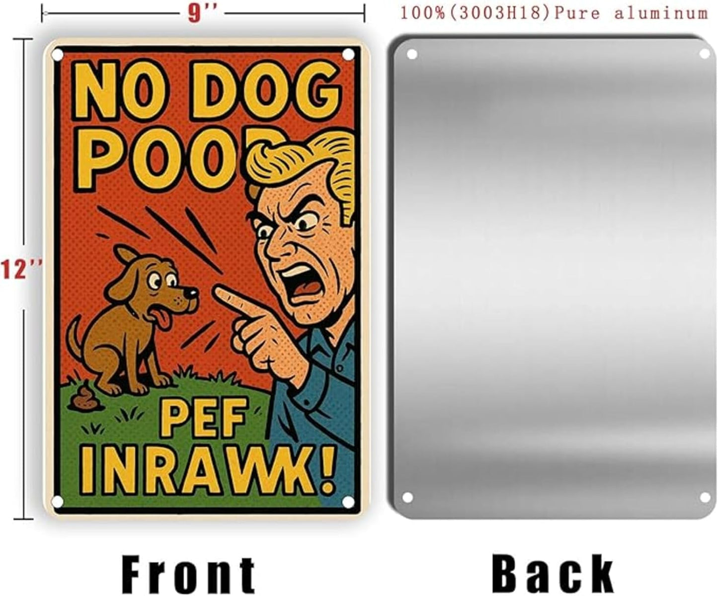 Dekvoraq No Dog Poop Sign 9x12 Inch – Funny Retro Style Yard Sign, Heavy Duty Rustproof Aluminum Dog Poop Signs for Lawn with FREE Mounting Accessories, Waterproof UV Printed Outdoor Sign