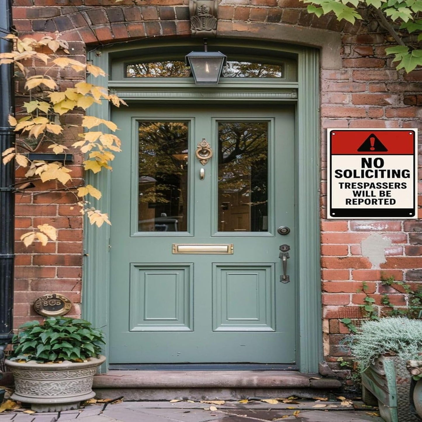 No Soliciting Sign for House Front Door Yard – 9x12 Inch Rust-Free Aluminum Metal Sign UV Printed Waterproof Outdoor Private Property Notice for Fence Gate Wall or Porch – Includes Free Screws & Rope