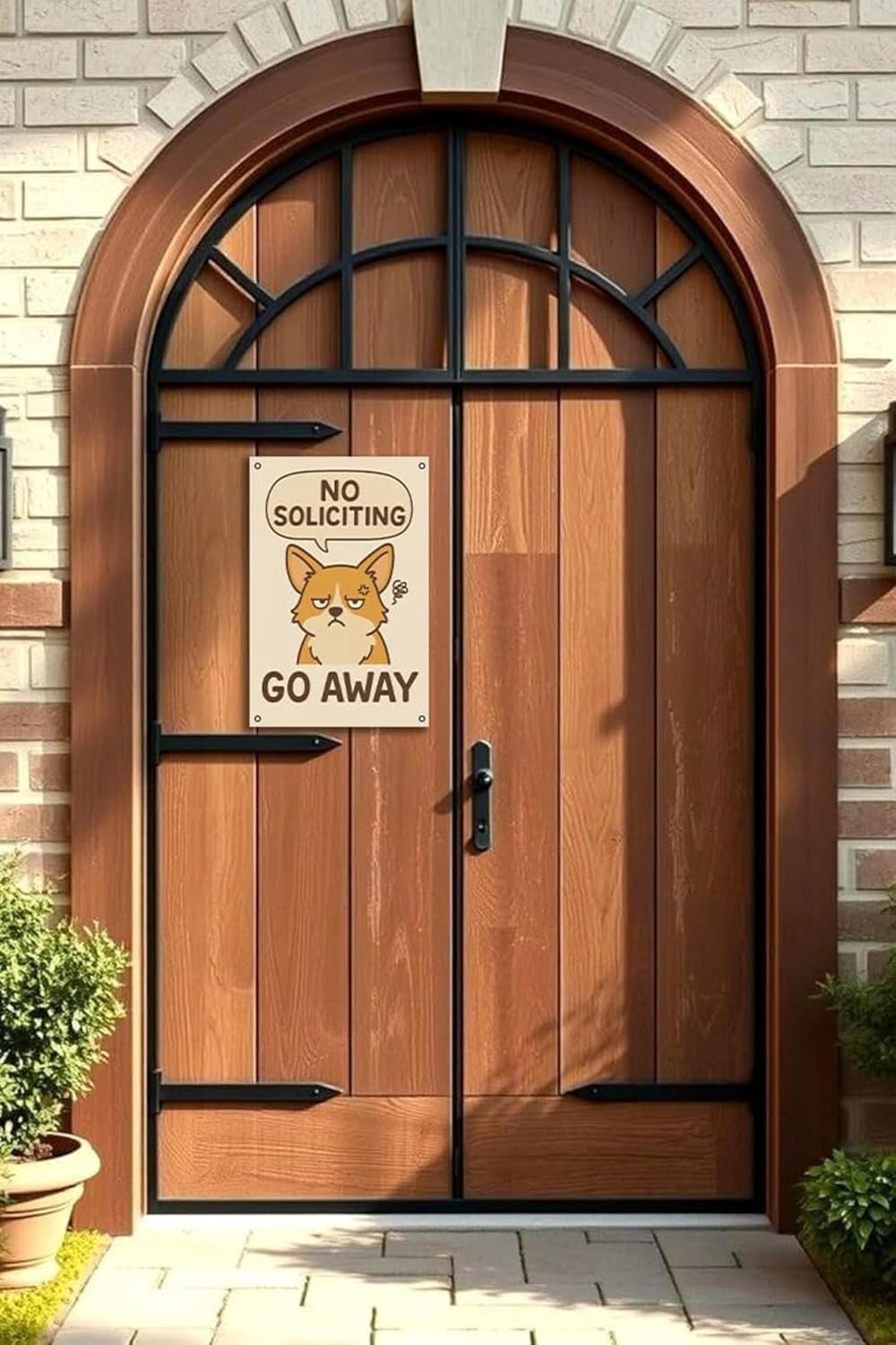 Nah We Good No Soliciting Sign – 12 x 9 Inches Funny No Soliciting Sign for House, Rust-Proof Metal No Soliciting Sign for Front Door, Outdoor Cute No Soliciting Sign with Screws & Rope