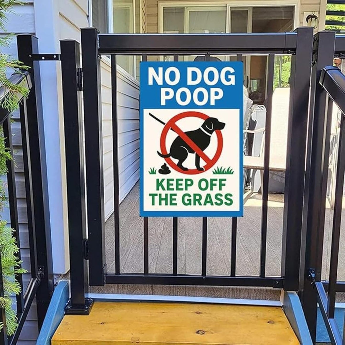 No Dog Poop Signs for Yard - Rust-Free Aluminum Keep Off Grass Sign UV Printed Waterproof Outdoor Lawn Fence Decor with Free Screws & Rope | Dog Poop Signs for Lawn
