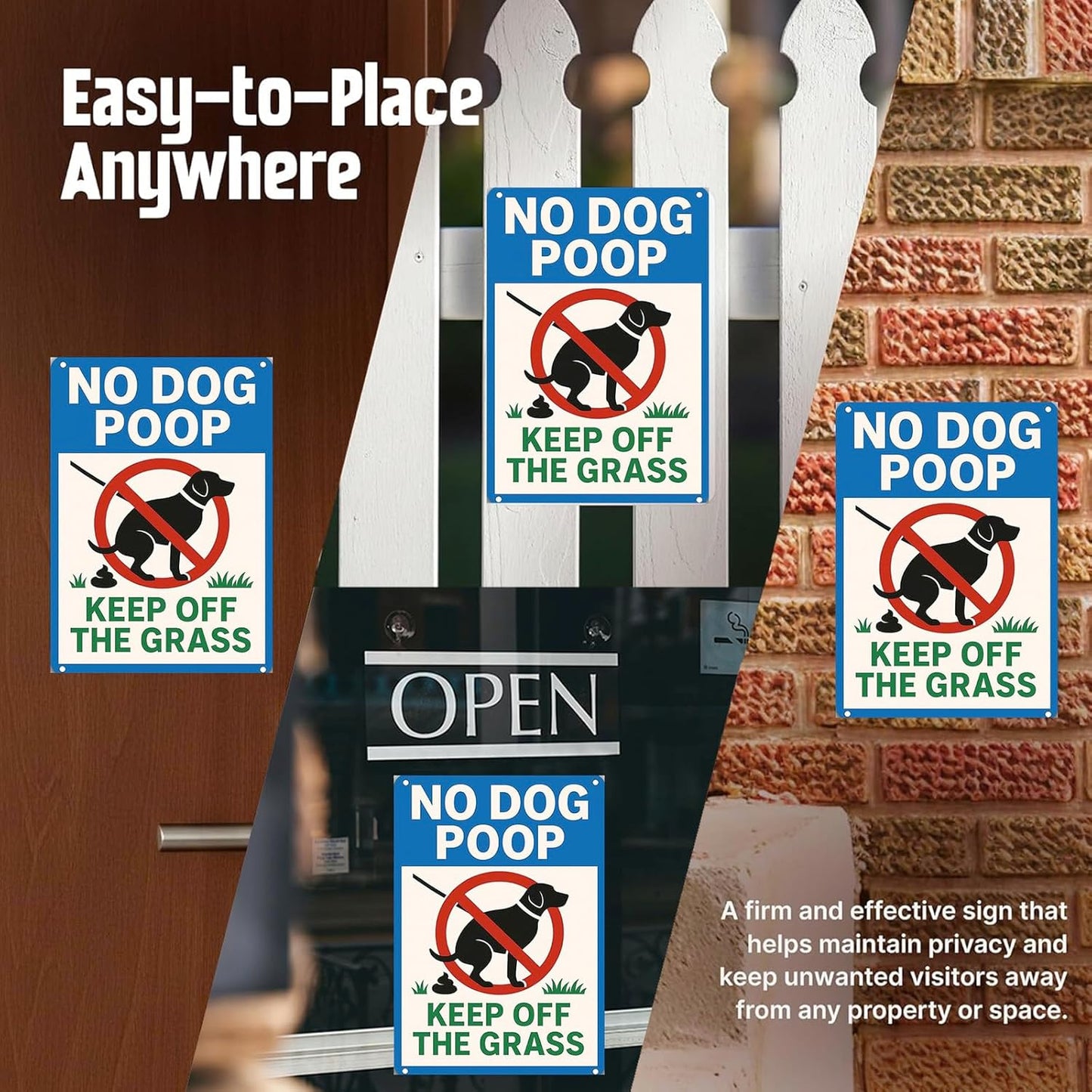 No Dog Poop Signs for Yard - Rust-Free Aluminum Keep Off Grass Sign UV Printed Waterproof Outdoor Lawn Fence Decor with Free Screws & Rope | Dog Poop Signs for Lawn
