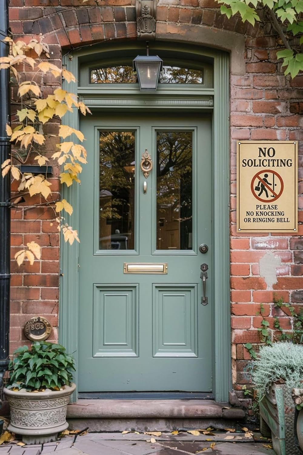 No Soliciting Sign for House Funny, 12 x 9 Inches Rust-Proof Aluminum No Soliciting Sign for Front Door, Humorous Do Not Ring Doorbell Signs, No Solicitation Signs for Home with Screws & Rope (Yellow)