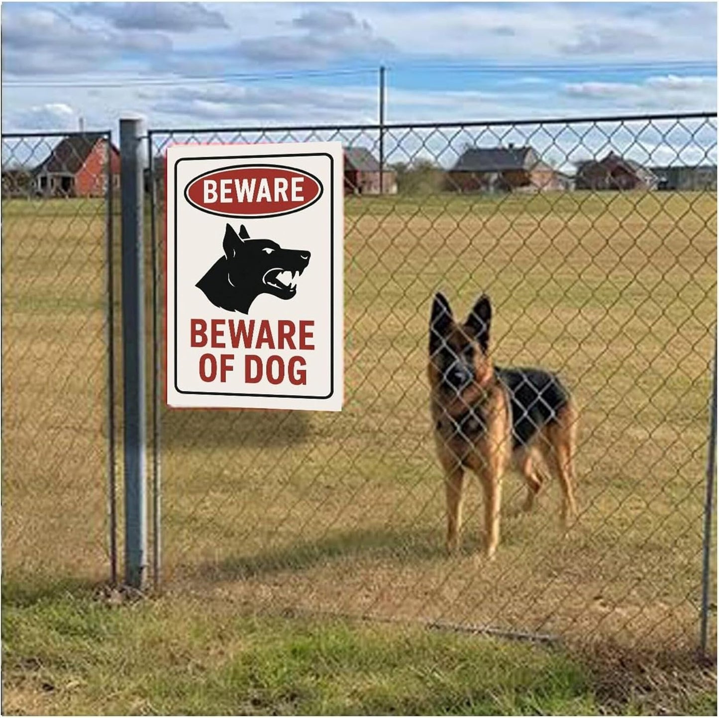 Beware of Dog Sign – 9x12 Inch Heavy Duty Rust-Free Aluminum Warning for Yard, Gate or Fence – Waterproof, UV Printed, Easy to Mount, Includes Screws & Jute Rope
