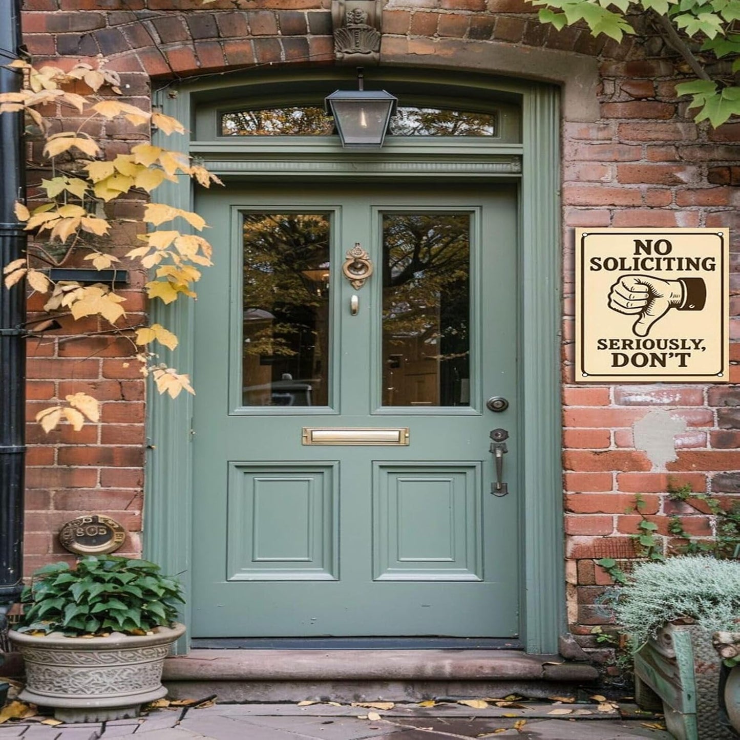 No Soliciting Sign for House Front Door – 9x12 Inch Aluminum Metal Waterproof Outdoor Sign UV Printed Durable Yard Fence Wall Decor Free Screws & Rope Included Privacy Protection Sign