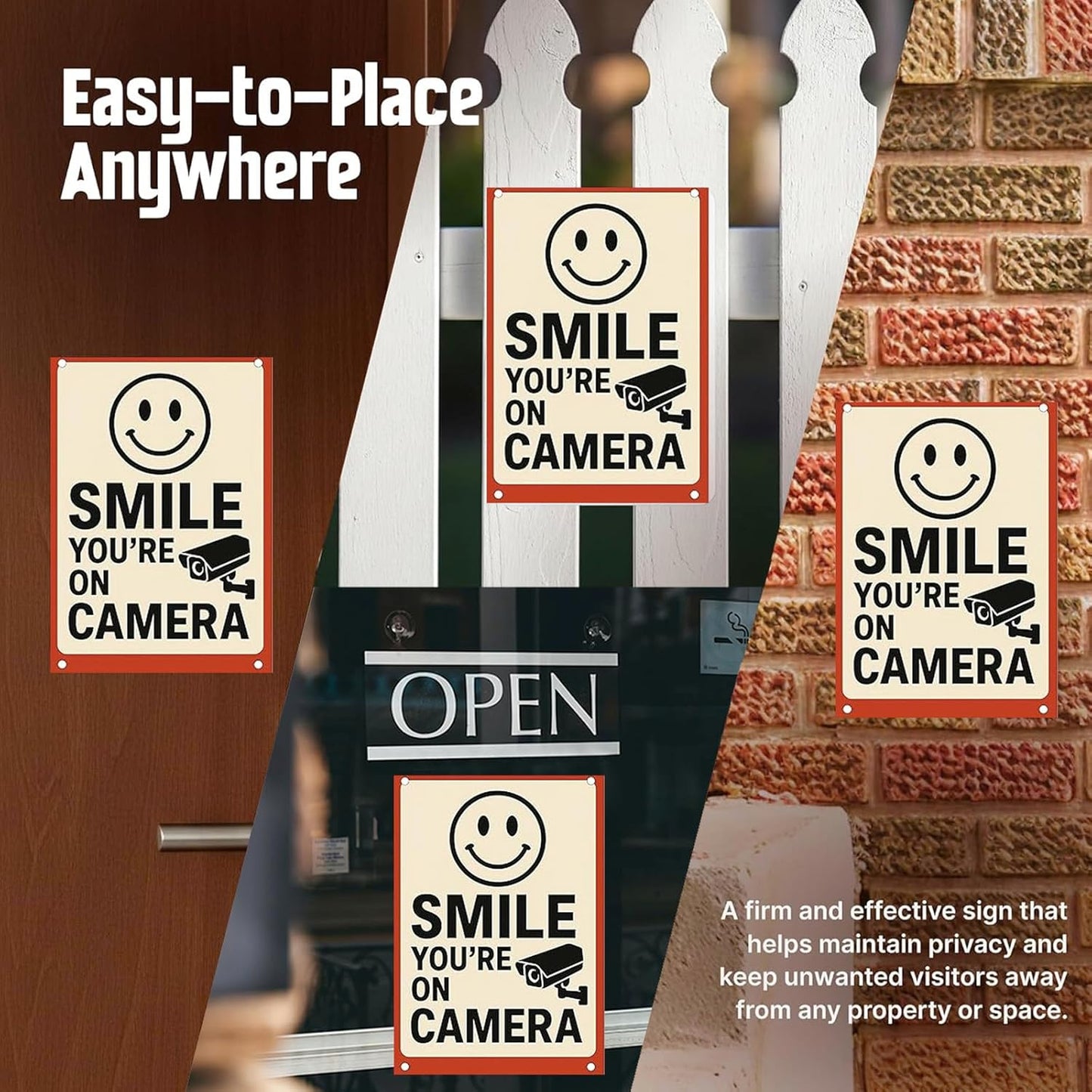 Smile You're On Camera Sign - 9x12 Inch Aluminum Surveillance Warning UV Printed Waterproof Outdoor Yard Fence Gate Funny Smile Your On Candid Camera Sign for Home Businesswith Free Accessories