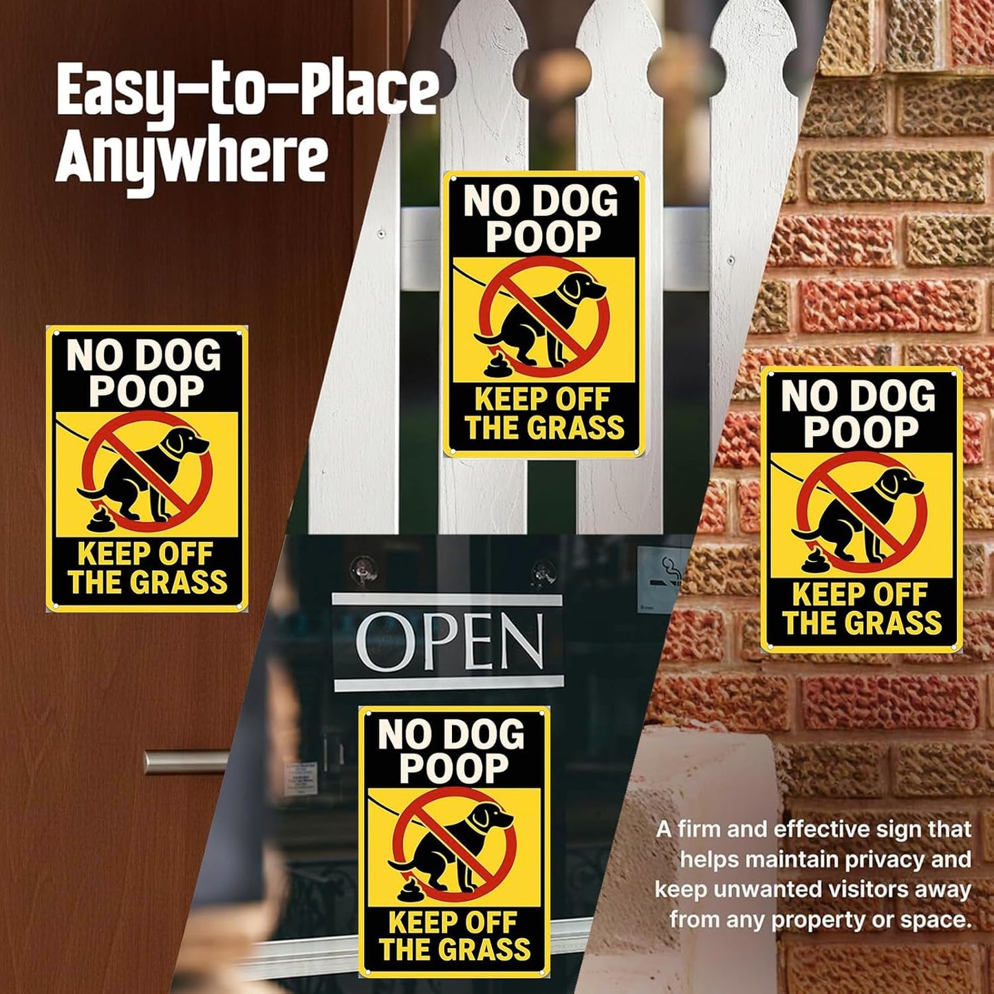 No Dog Poop Signs for Yard - Rust-Free Aluminum Keep Off Grass Lawn Sign UV Printed Waterproof Outdoor Fence Gate Garden Decor with Free Screws & Rope Perfect Pick Up After Your Dog Sign