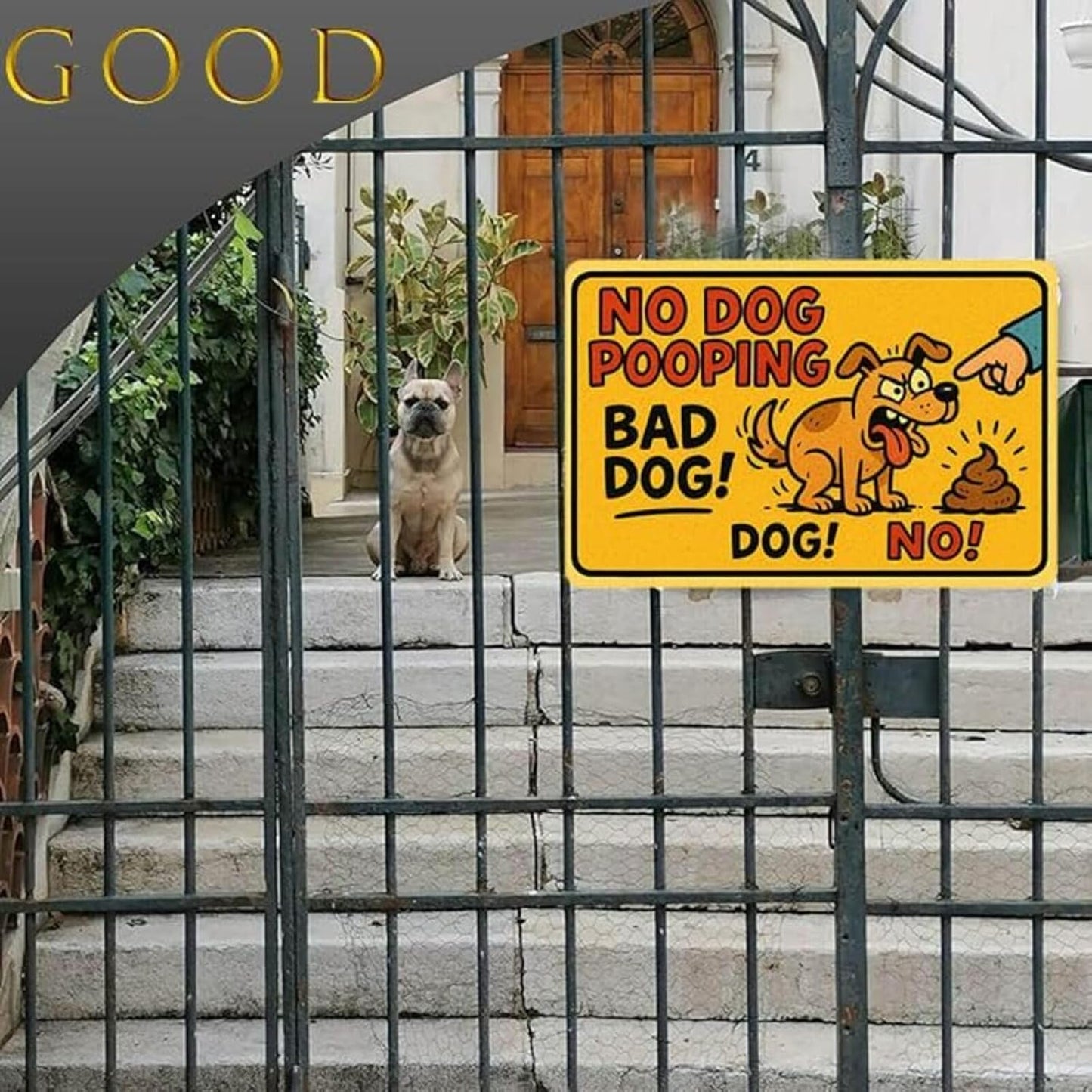 No Dog Pooping Sign – 9x12 Inch Funny Cartoon Metal Yard Sign with Bad Dog Graphic, Rustproof Aluminum, Weatherproof & Windproof, Easy to Clean, Durable Outdoor Warning Sign for Lawn or Fence, Includes Screws & Rope