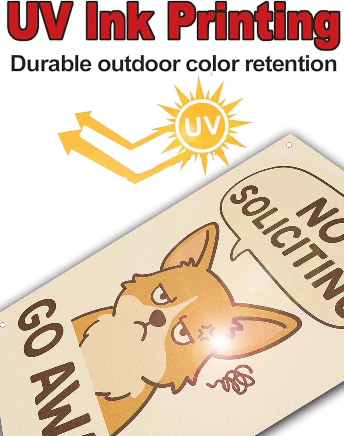 Nah We Good No Soliciting Sign – 12 x 9 Inches Funny No Soliciting Sign for House, Rust-Proof Metal No Soliciting Sign for Front Door, Outdoor Cute No Soliciting Sign with Screws & Rope