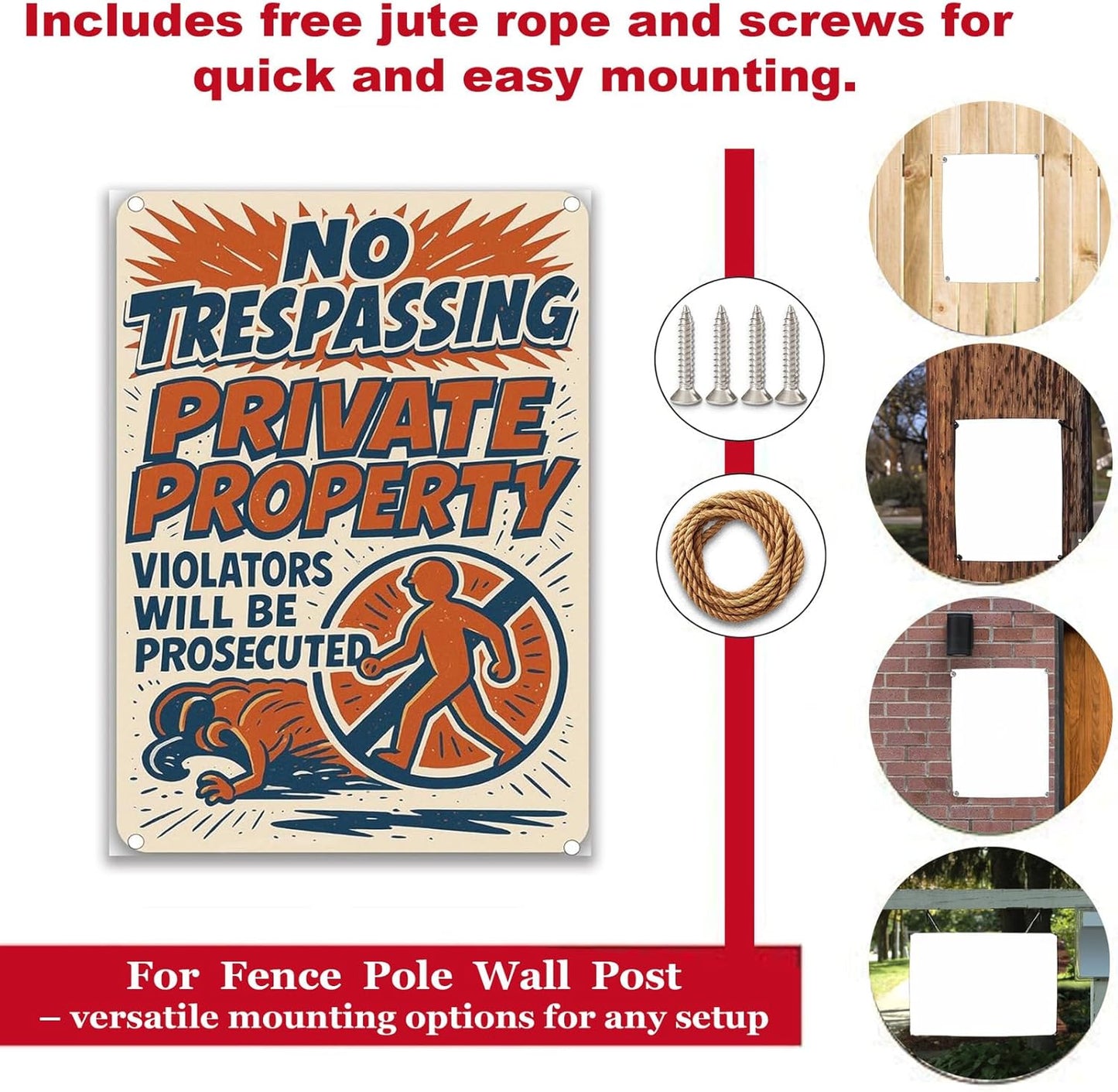 No Trespassing Private Property Sign 9x12 Inch – Heavy Duty Rustproof Aluminum Outdoor Security Sign Waterproof UV Printed Private Property Sign with FREE Mounting Accessories