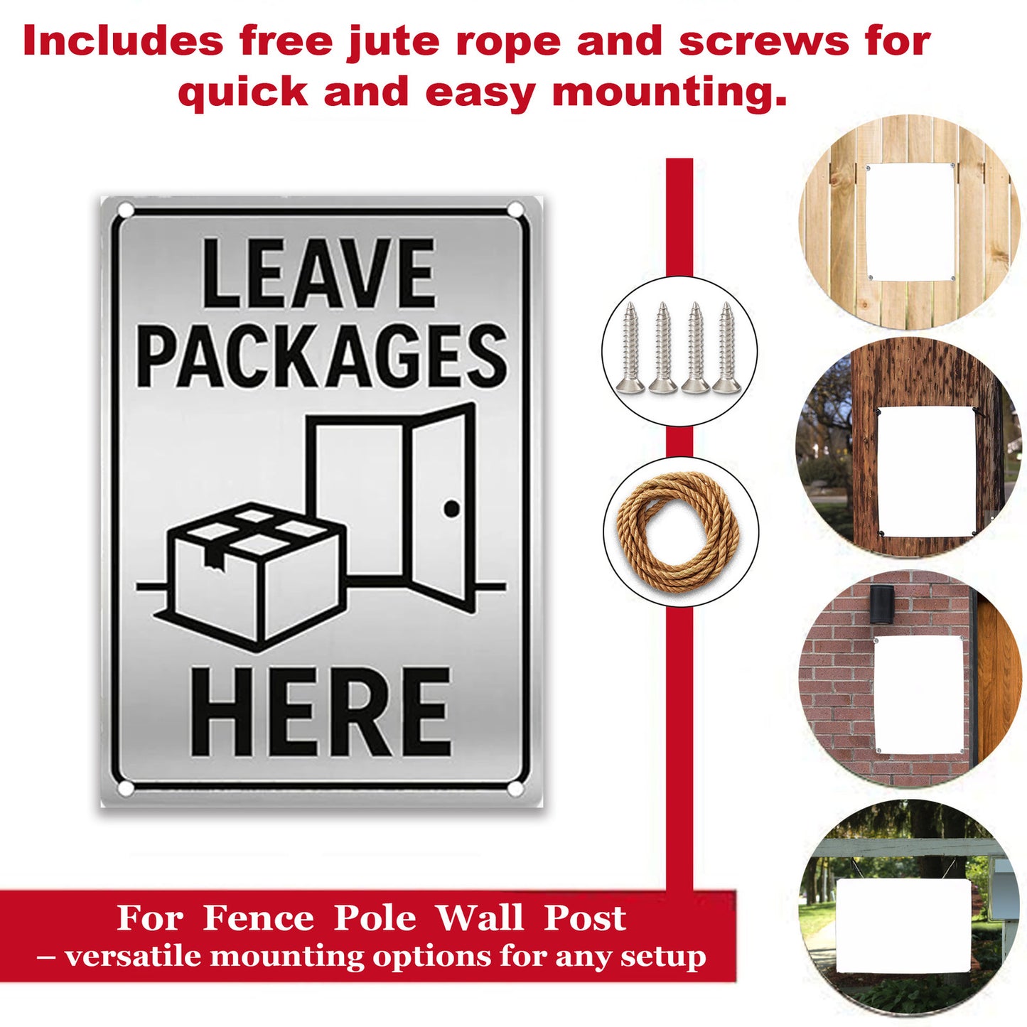 Leave Packages Here Sign 9x12 Inch - Aluminum Metal Delivery Signs for Packages Waterproof Rustproof UV Printed Custom Outdoor Delivery Instructions Sign with FREE Mounting Accessories