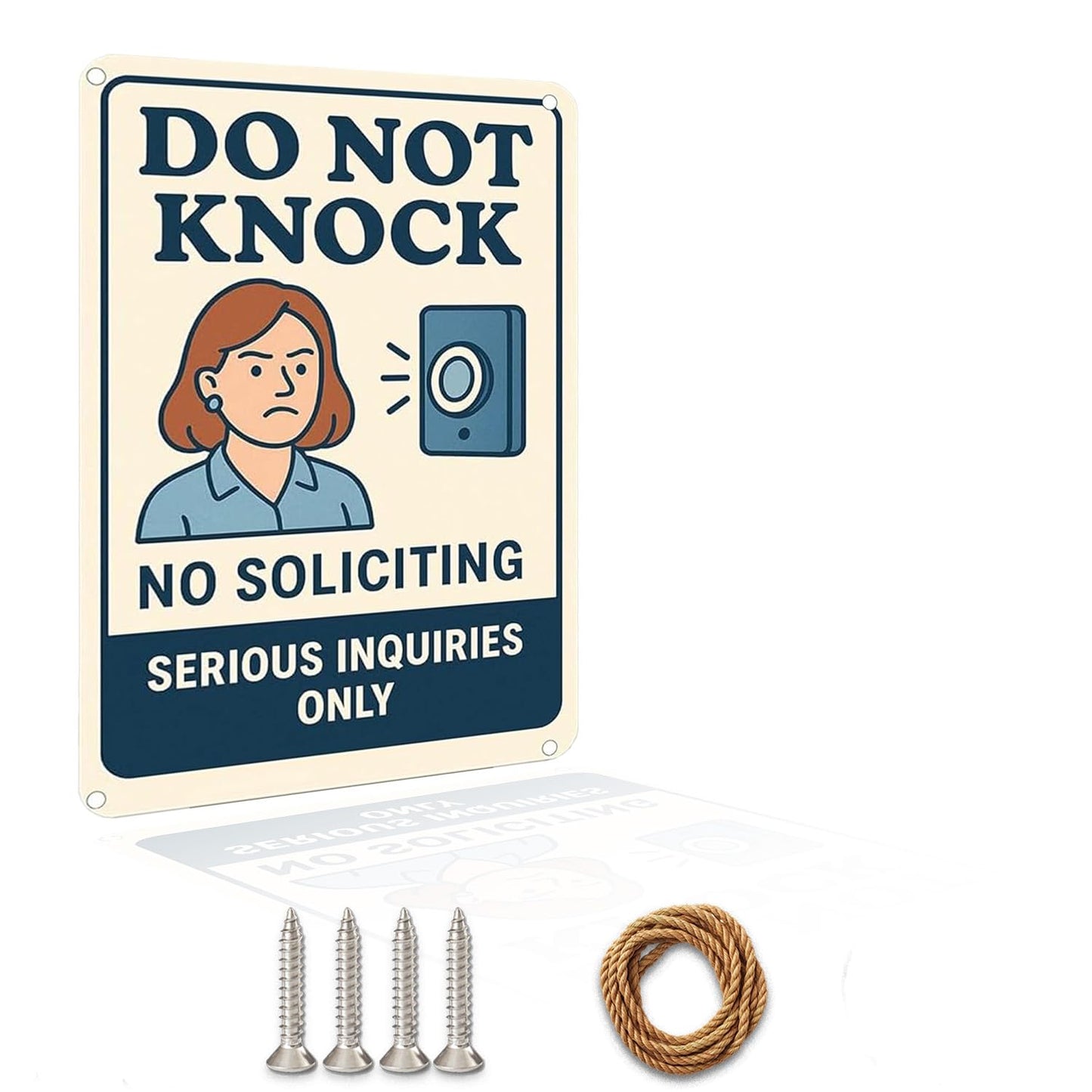 No Soliciting Sign for House Funny, 12 x 9 Inches Rust-Proof Aluminum No Soliciting Sign for Front Door, Humorous Do Not Ring Doorbell Signs, No Solicitation Signs for Home with Screws & Rope (Yellow)