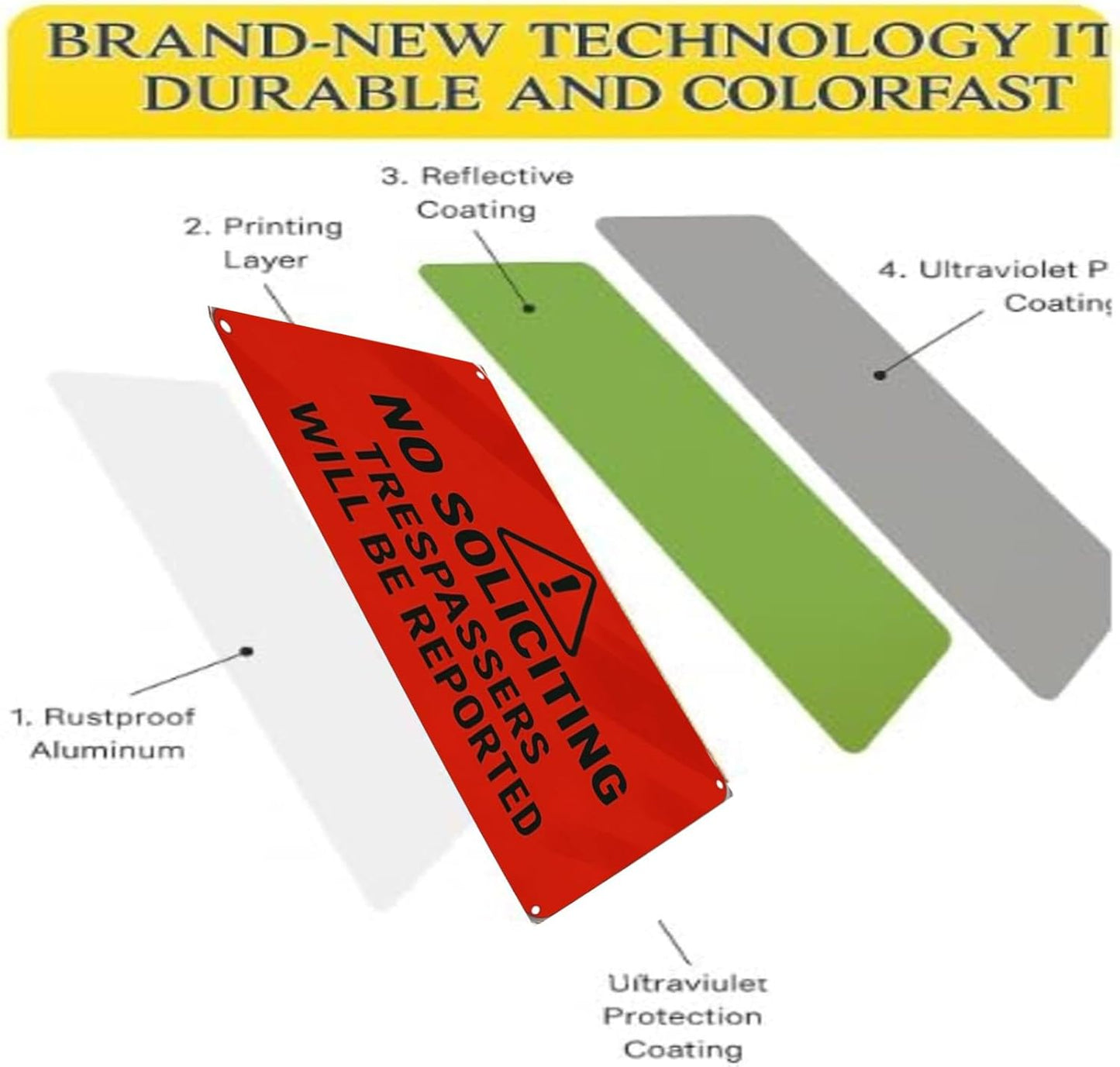 No Soliciting Sign for Front Door,Large Trespassers Will Be Reported Warning Rust-Free Aluminum Red Metal Signs UV Printed Waterproof Outdoor Yard Wall Fence Gate Door Sign with Free Screws & Rope