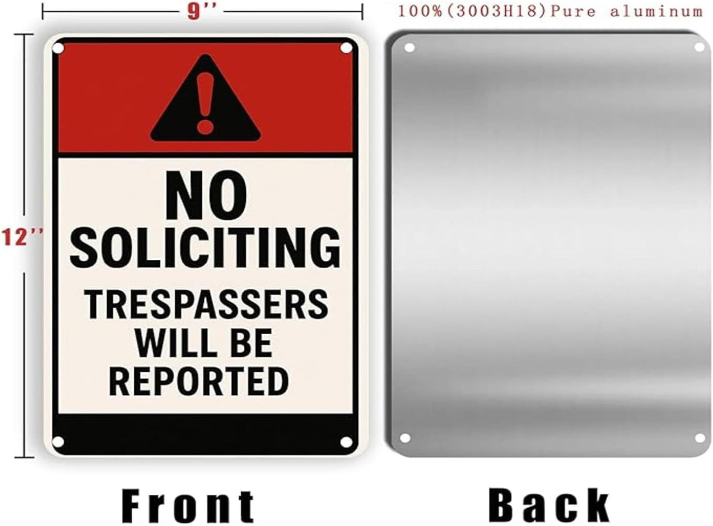 No Soliciting Sign for House Front Door Yard – 9x12 Inch Rust-Free Aluminum Metal Sign UV Printed Waterproof Outdoor Private Property Notice for Fence Gate Wall or Porch – Includes Free Screws & Rope