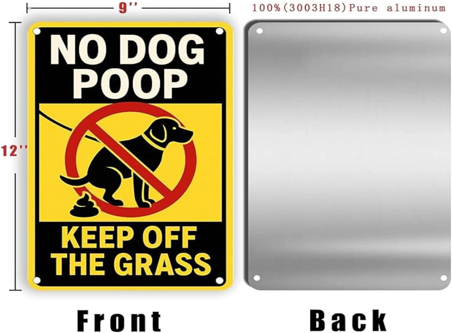 No Dog Poop Signs for Yard - Rust-Free Aluminum Keep Off Grass Lawn Sign UV Printed Waterproof Outdoor Fence Gate Garden Decor with Free Screws & Rope Perfect Pick Up After Your Dog Sign