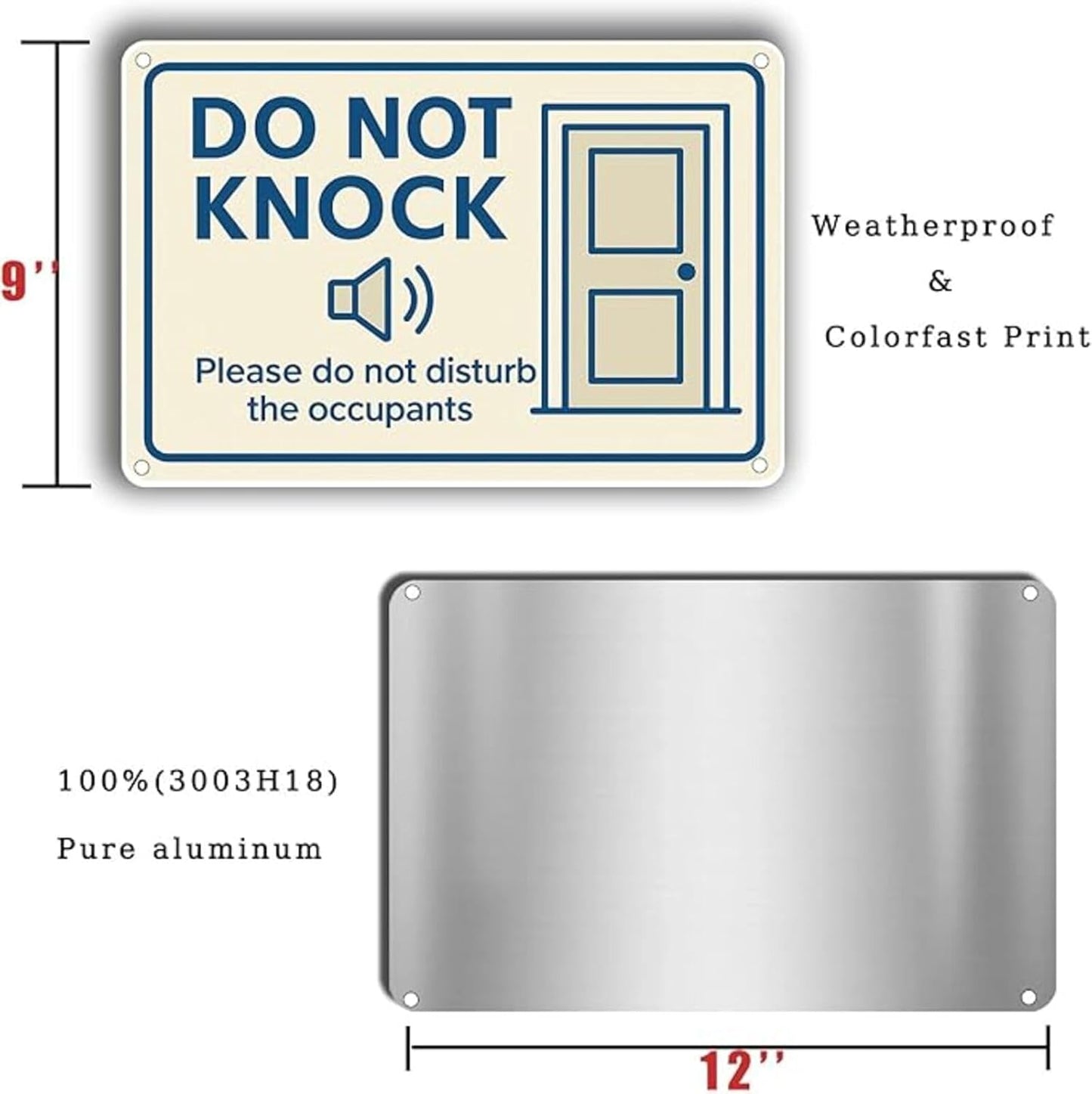 Dekvoraq Do Not Knock 9x12 Inch – Heavy Duty Rustproof Aluminum Please Do Not Disturb Sign with FREE Mounting Accessories, Waterproof UV Printed Outdoor Door Gate