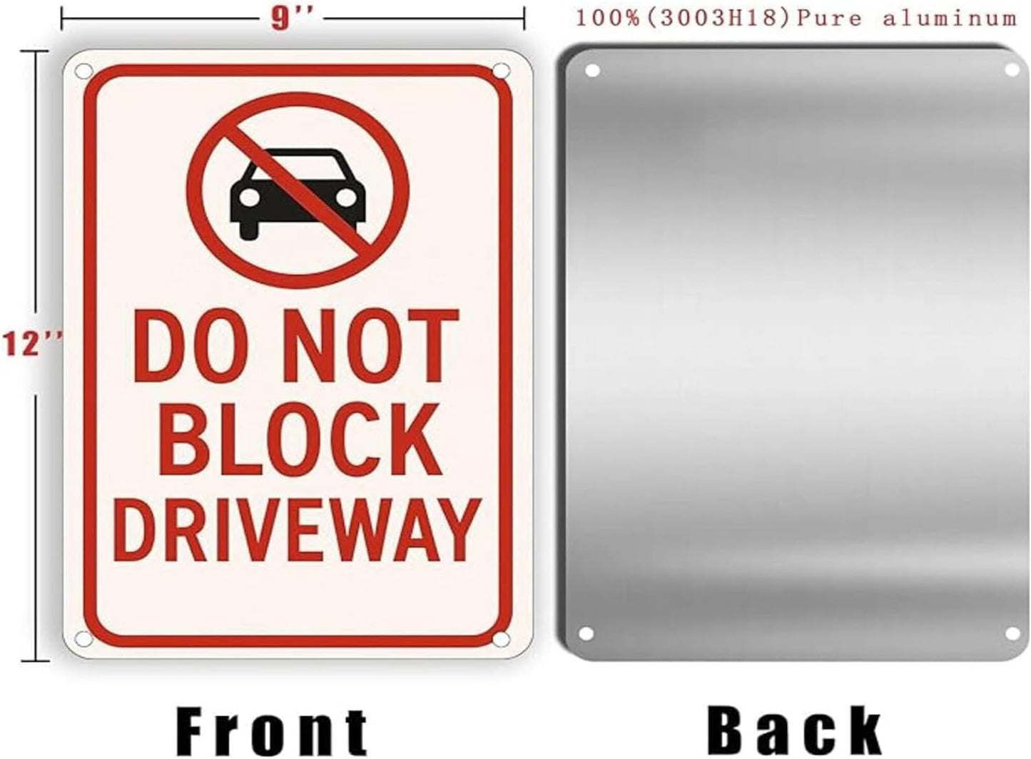 No Parking Signs Metal 9x12 Inch Aluminum Do Not Block Driveway Sign Weather Resistant No Parking Yard Sign for Outdoor Private Property/Street/Fire Lane with Free Mounting Screws & Jute Rope