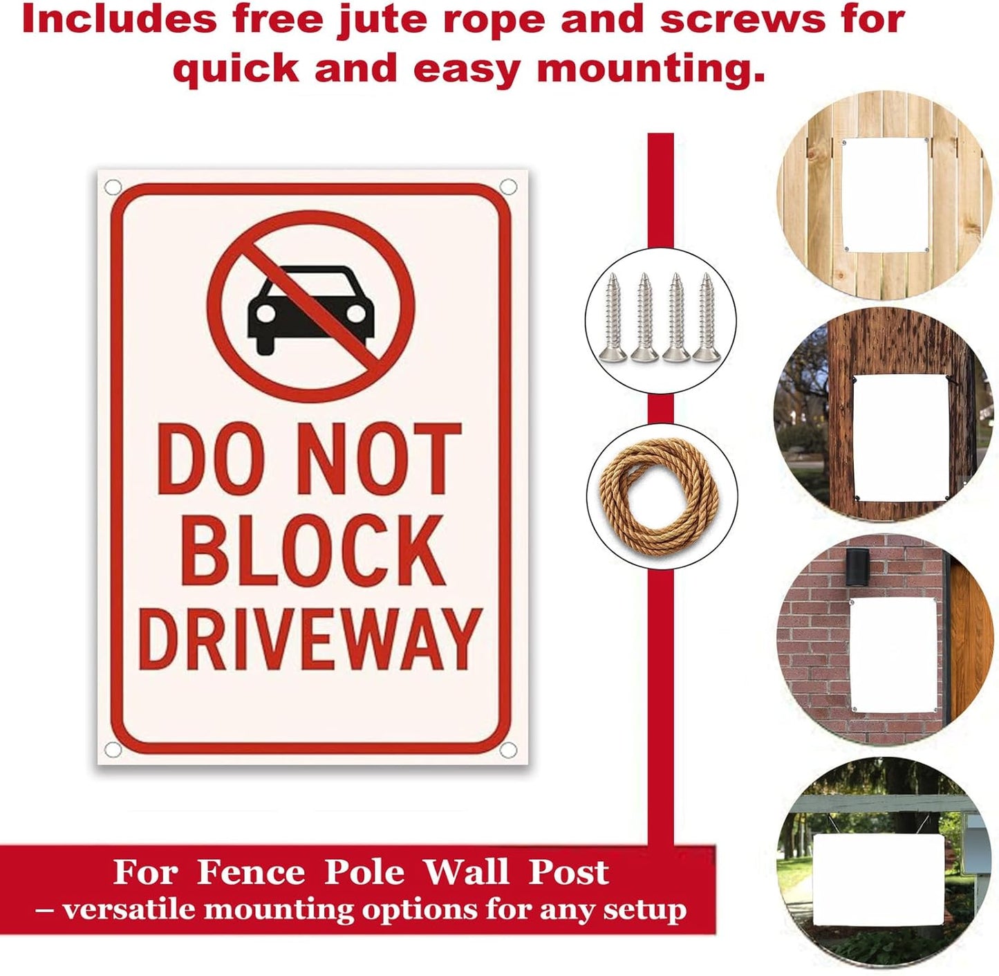 No Parking Signs Metal 9x12 Inch Aluminum Do Not Block Driveway Sign Weather Resistant No Parking Yard Sign for Outdoor Private Property/Street/Fire Lane with Free Mounting Screws & Jute Rope