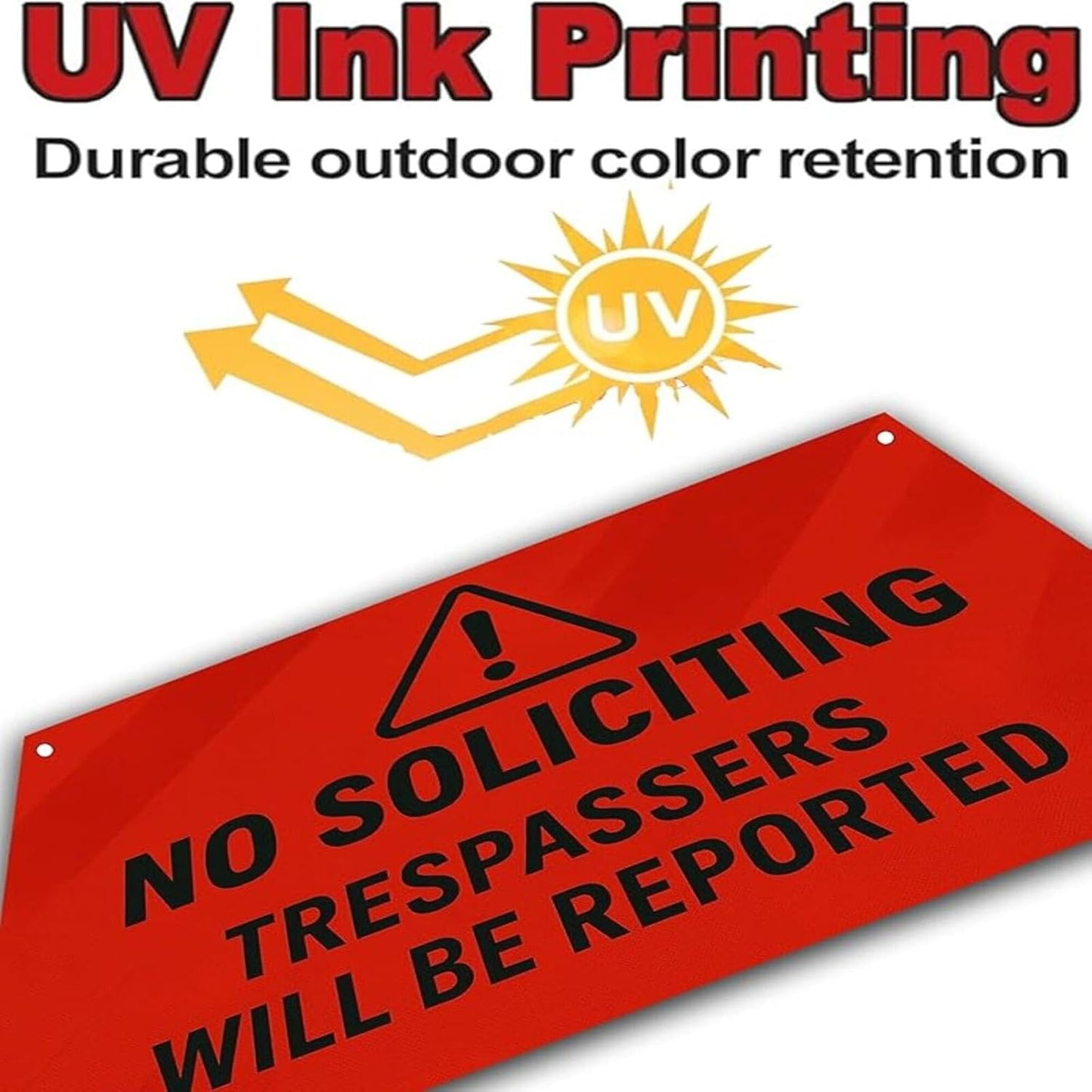 No Soliciting Sign for Front Door,Large Trespassers Will Be Reported Warning Rust-Free Aluminum Red Metal Signs UV Printed Waterproof Outdoor Yard Wall Fence Gate Door Sign with Free Screws & Rope