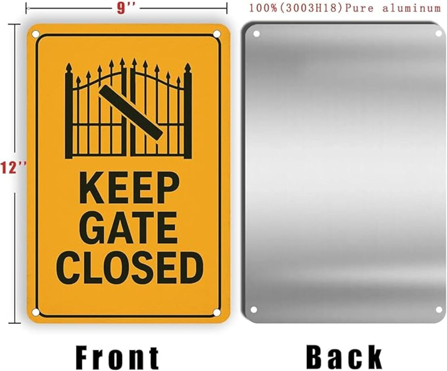 Keep Gate Closed Sign – 2 Pack 9x12 Inch Rustproof Aluminum Warning, Weatherproof Metal Gate for Outdoor Fence, Includes Screws & Jute Rope for Easy Hanging