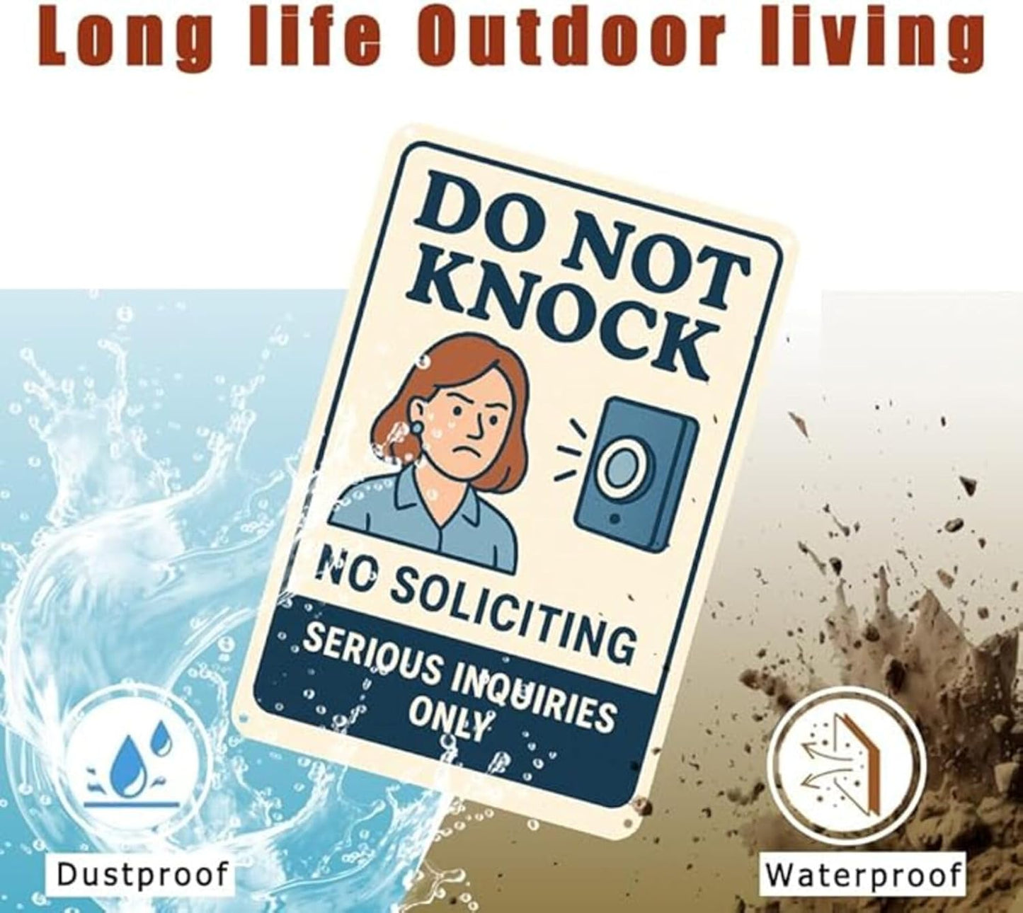 Do Not Knock Sign – 9x12 Inch Funny No Soliciting Metal Sign with Angry Woman Graphic, Rustproof Aluminum, Weatherproof & Windproof, Easy to Clean, Durable Warning for Door or Porch, Includes Screws & Rope