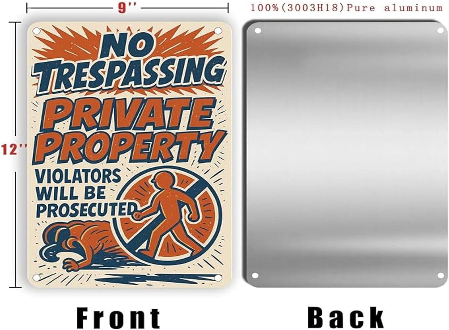 No Trespassing Private Property Sign 9x12 Inch – Heavy Duty Rustproof Aluminum Outdoor Security Sign Waterproof UV Printed Private Property Sign with FREE Mounting Accessories