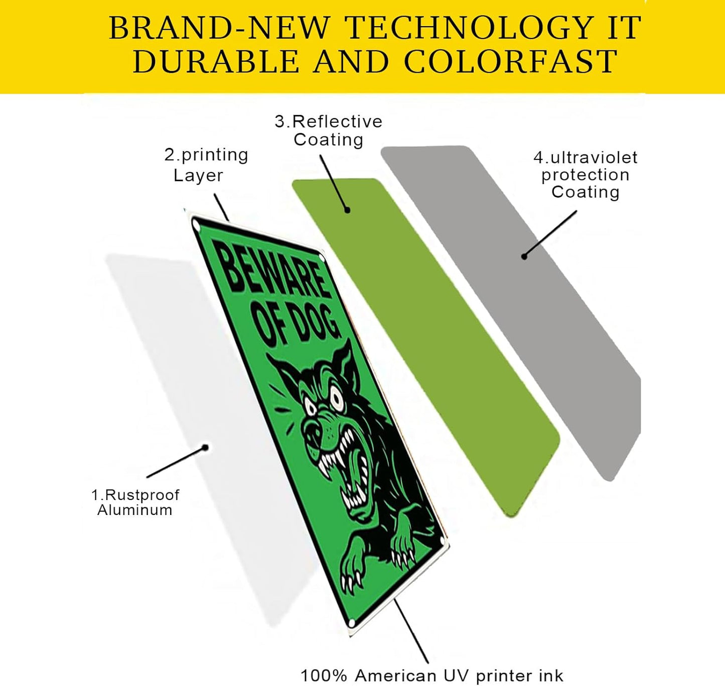 Beware of Dog Sign - UV Printed Waterproof Rust-Free Aluminum Metal Warning Sign with Free Screws & Rope | Fits as Beware of Dog Signs for Fence German Shepherd/Themed Signs for Home Security