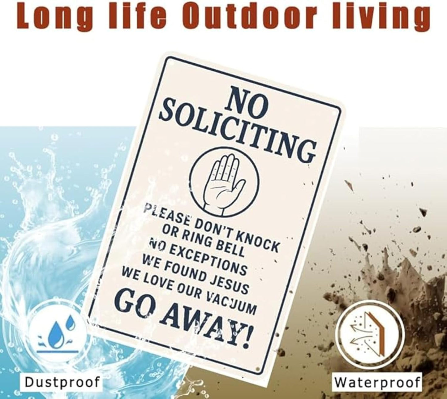 No Soliciting Sign for House Funny, 12 x 9 Inches Rust-Proof Aluminum No Soliciting Sign for Front Door, Humorous Do Not Ring Doorbell Signs, No Solicitation Signs for Home with Screws & Rope (White)