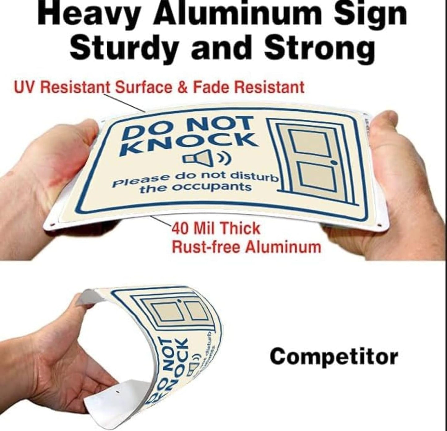 Dekvoraq Do Not Knock 9x12 Inch – Heavy Duty Rustproof Aluminum Please Do Not Disturb Sign with FREE Mounting Accessories, Waterproof UV Printed Outdoor Door Gate