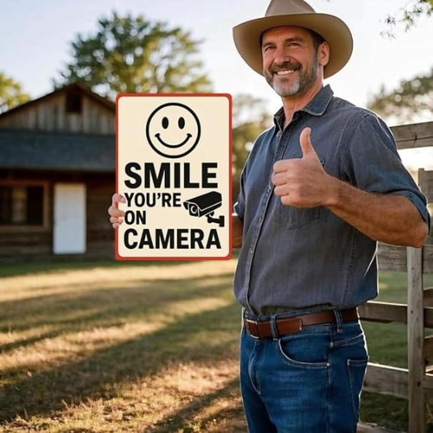 Smile You're On Camera Sign - 9x12 Inch Aluminum Surveillance Warning UV Printed Waterproof Outdoor Yard Fence Gate Funny Smile Your On Candid Camera Sign for Home Businesswith Free Accessories