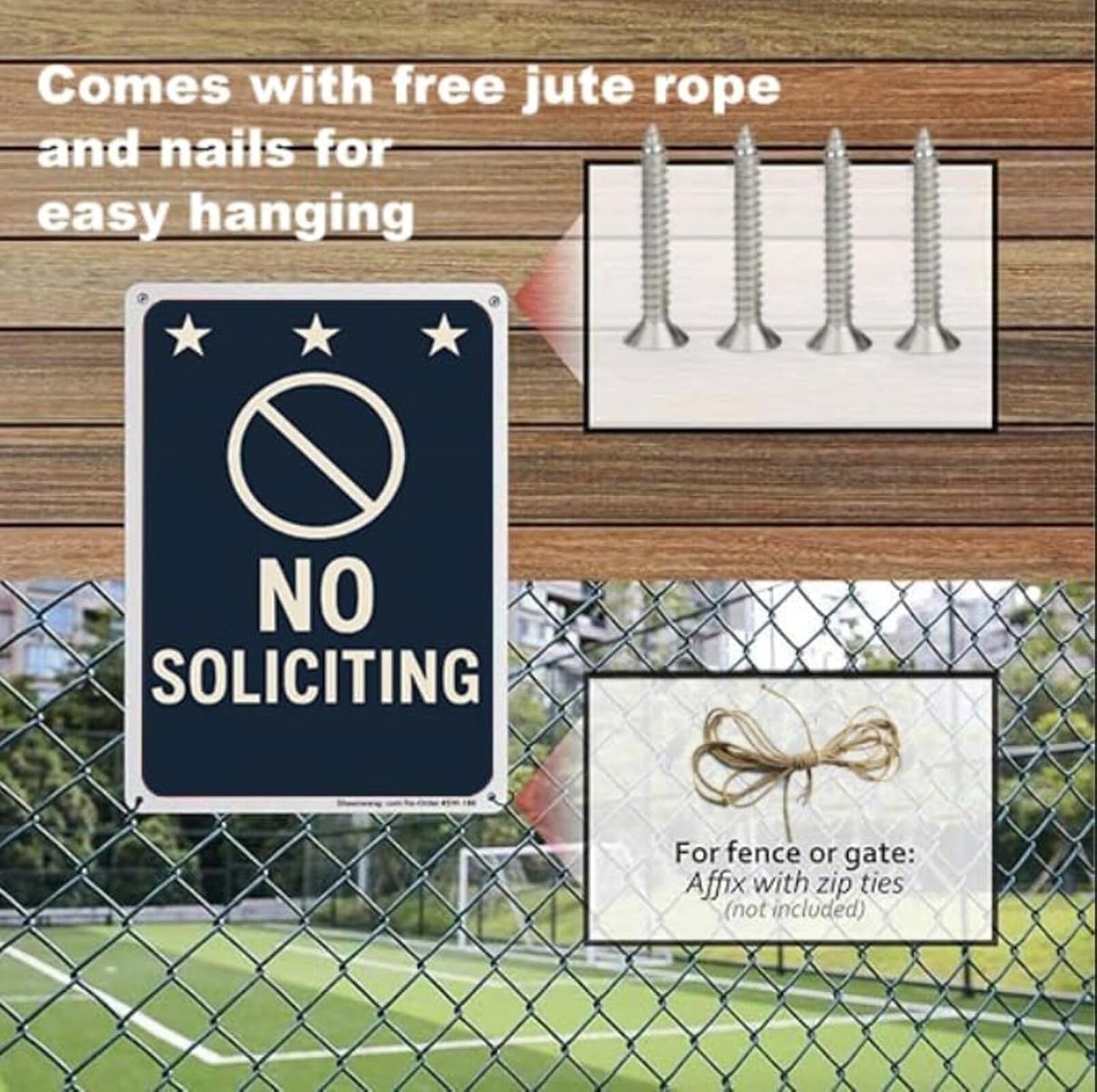 No Soliciting Sign for House Funny, 12 x 9 Inches Rust-Proof Aluminum No Soliciting Sign for Front Door, Humorous Do Not Ring Doorbell Signs, No Solicitation Signs for Home with Screws & Rope (Black)