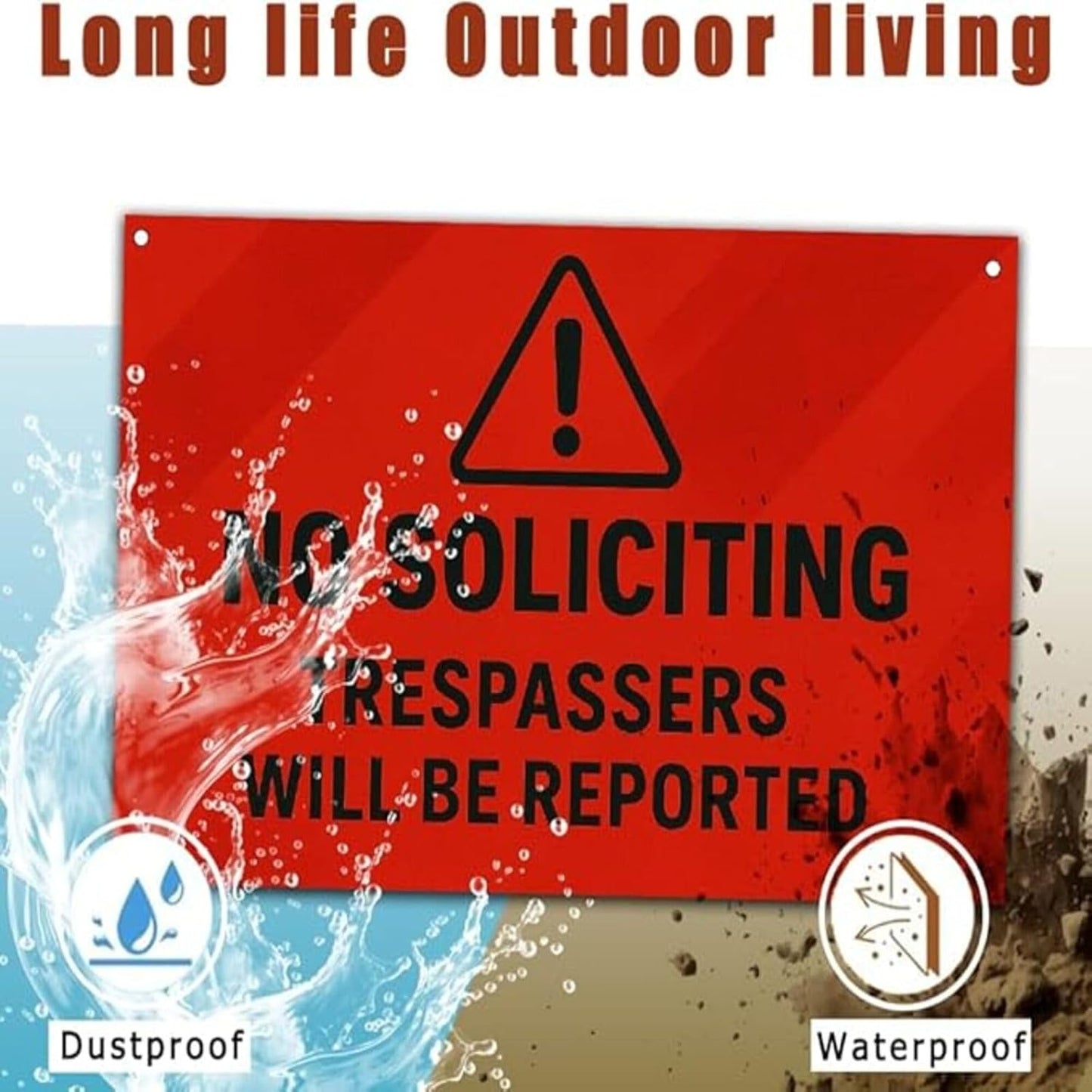 No Soliciting Sign for Front Door,Large Trespassers Will Be Reported Warning Rust-Free Aluminum Red Metal Signs UV Printed Waterproof Outdoor Yard Wall Fence Gate Door Sign with Free Screws & Rope