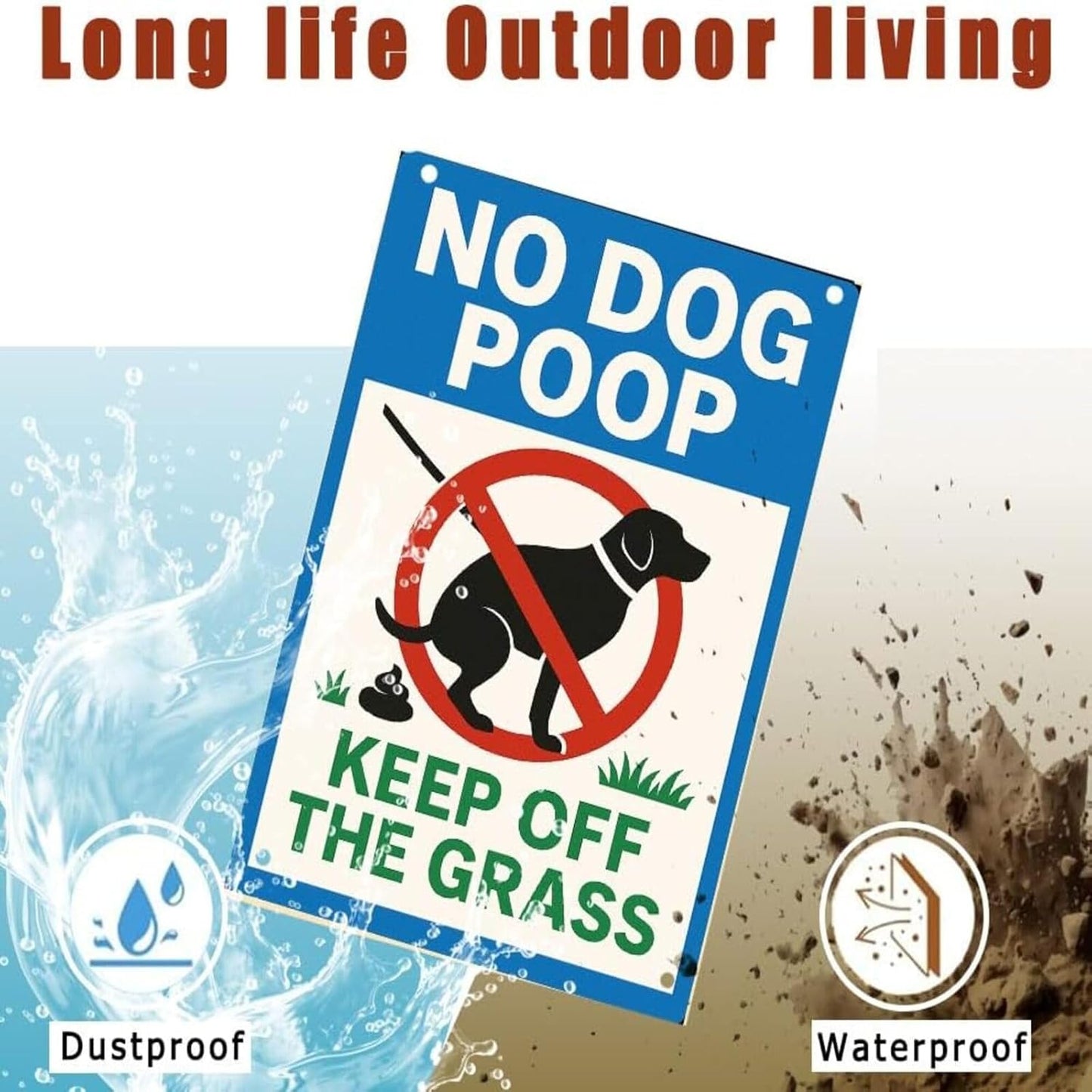 No Dog Poop Signs for Yard - Rust-Free Aluminum Keep Off Grass Sign UV Printed Waterproof Outdoor Lawn Fence Decor with Free Screws & Rope | Dog Poop Signs for Lawn