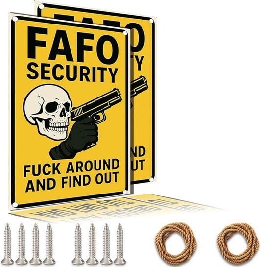 FAFO Security Sign - Fuck Around and Find Out Skull Gun Sign Rust-Free Aluminum Warning Sign UV Printed Waterproof Outdoor Sign for Wall Fence Gate & Yard with Free Screws and Rope