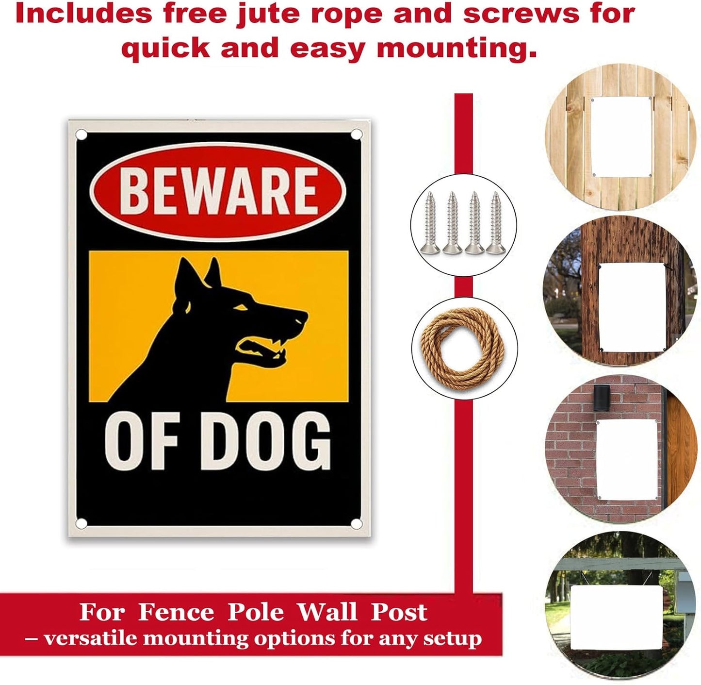 Beware of Dog Sig 9x12 Inch Aluminum UV Printed Warning Sign for Fence Yard Security Outdoor Waterproof Weather Resistant Security Notice with Mounting Accessories. Ideal for Dog Owner