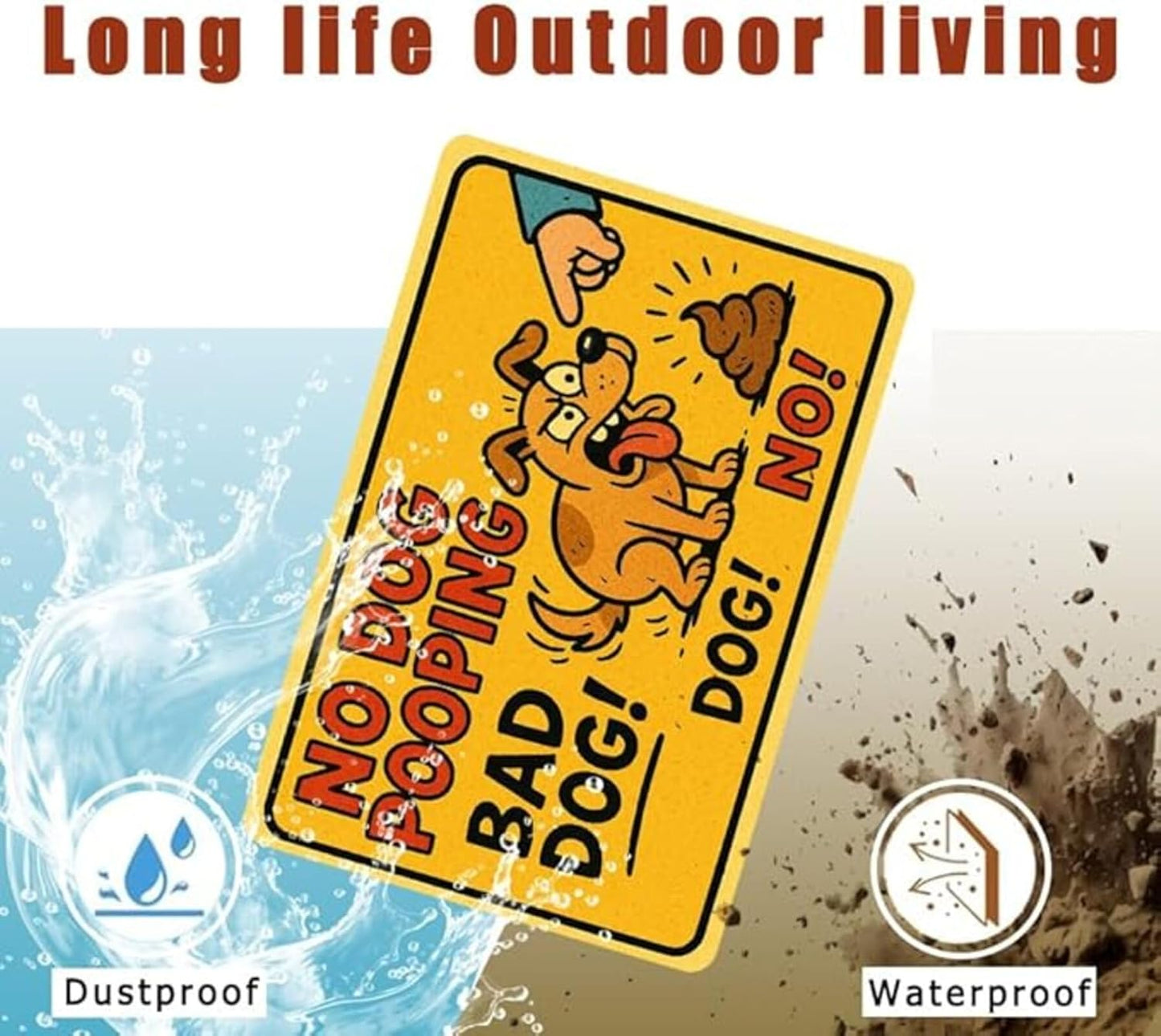 No Dog Pooping Sign – 9x12 Inch Funny Cartoon Metal Yard Sign with Bad Dog Graphic, Rustproof Aluminum, Weatherproof & Windproof, Easy to Clean, Durable Outdoor Warning Sign for Lawn or Fence, Includes Screws & Rope