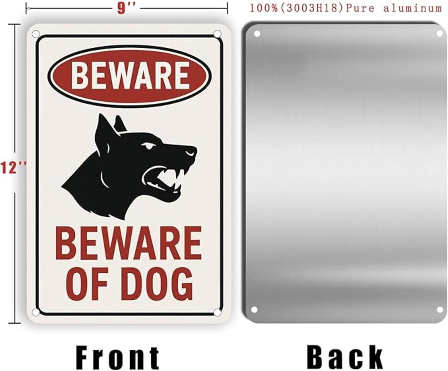 Beware of Dog Sign – 9x12 Inch Heavy Duty Rust-Free Aluminum Warning for Yard, Gate or Fence – Waterproof, UV Printed, Easy to Mount, Includes Screws & Jute Rope