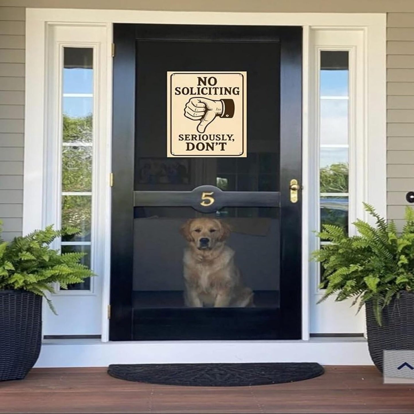 No Soliciting Sign for House Front Door – 9x12 Inch Aluminum Metal Waterproof Outdoor Sign UV Printed Durable Yard Fence Wall Decor Free Screws & Rope Included Privacy Protection Sign