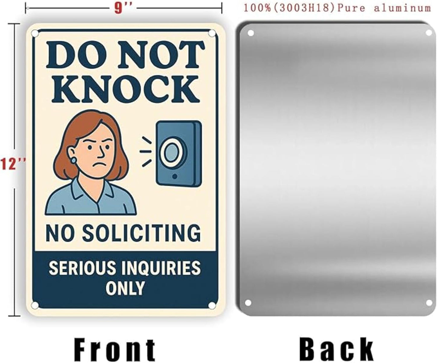 Do Not Knock Sign – 9x12 Inch Funny No Soliciting Metal Sign with Angry Woman Graphic, Rustproof Aluminum, Weatherproof & Windproof, Easy to Clean, Durable Warning for Door or Porch, Includes Screws & Rope