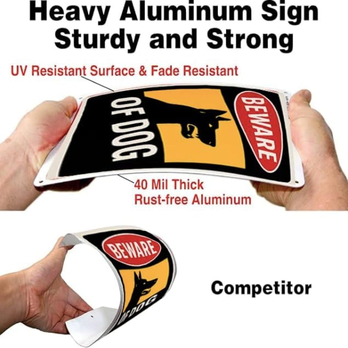 Beware of Dog Sig 9x12 Inch Aluminum UV Printed Warning Sign for Fence Yard Security Outdoor Waterproof Weather Resistant Security Notice with Mounting Accessories. Ideal for Dog Owner