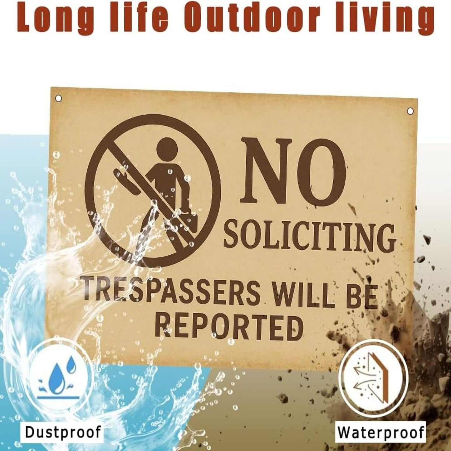 No Soliciting Sign for House - Trespassers Will Be Reported Warning Rust-Free Aluminum Metal Sign UV Printed Waterproof Outdoor No Soliciting Yard Sign for Front Door Fence Gate & Wall with Free Screws & Rope