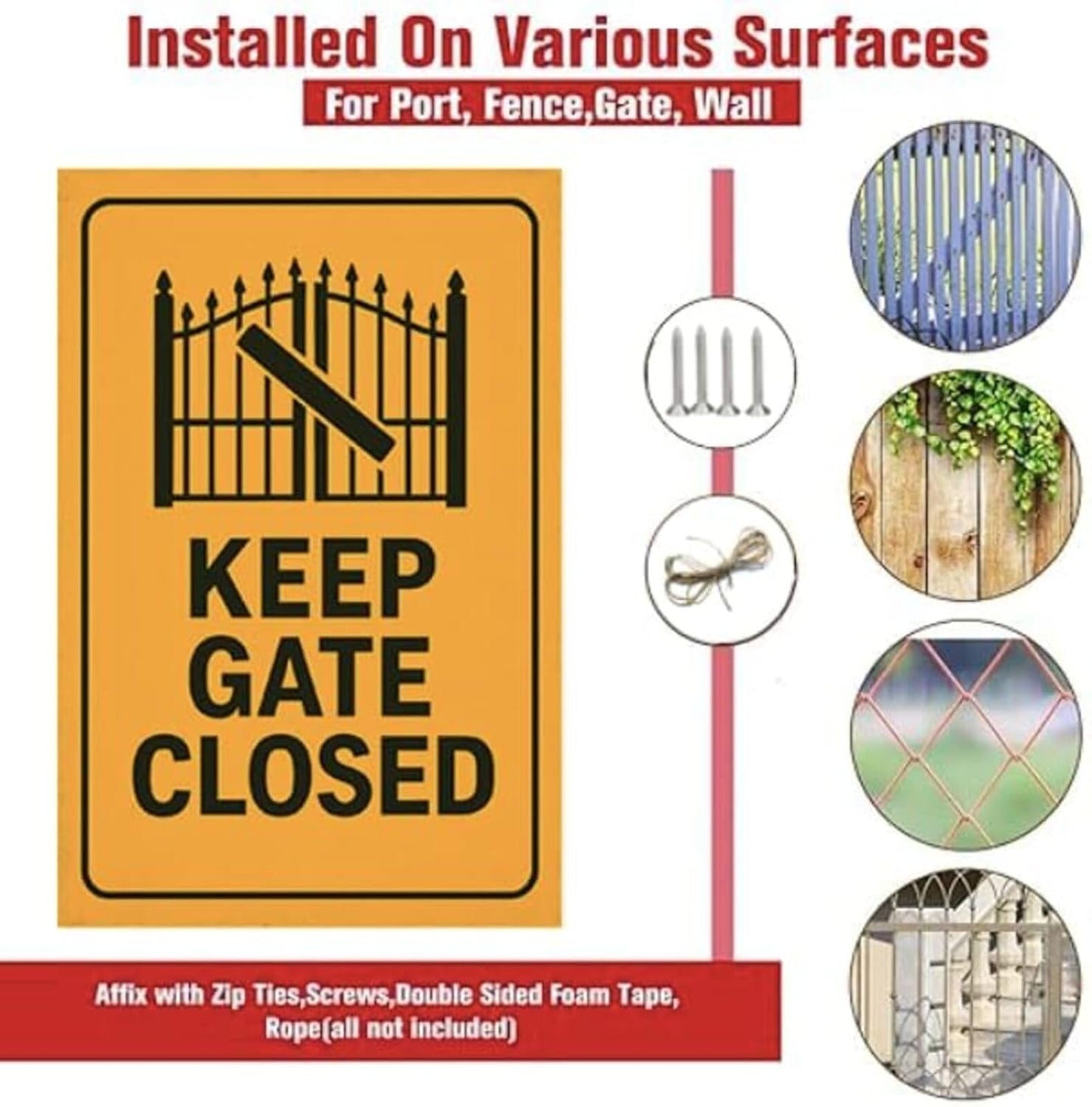 Keep Gate Closed Sign – 2 Pack 9x12 Inch Rustproof Aluminum Warning, Weatherproof Metal Gate for Outdoor Fence, Includes Screws & Jute Rope for Easy Hanging