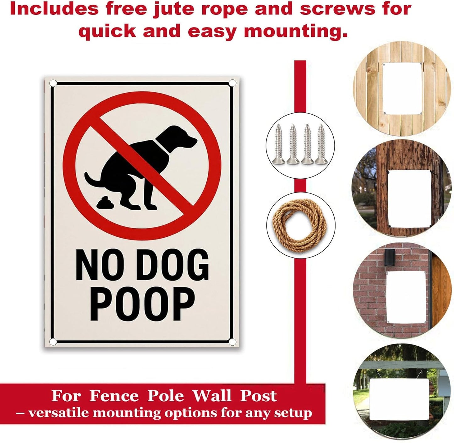 No Dog Poop Signs for Yard - Rust-Free Aluminum Metal Pet Waste Warning Sign Waterproof UV Printed Outdoor Sign to Keep Dogs Off Grass Fit for Lawn Garden Fence Gate