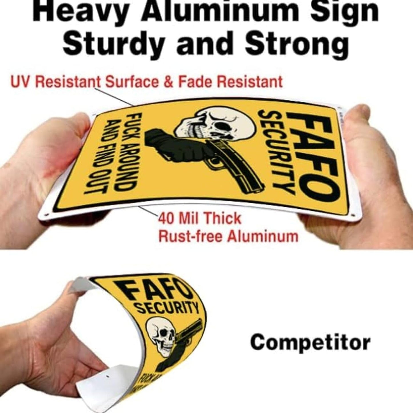 FAFO Security Sign - Fuck Around and Find Out Skull Gun Sign Rust-Free Aluminum Warning Sign UV Printed Waterproof Outdoor Sign for Wall Fence Gate & Yard with Free Screws and Rope