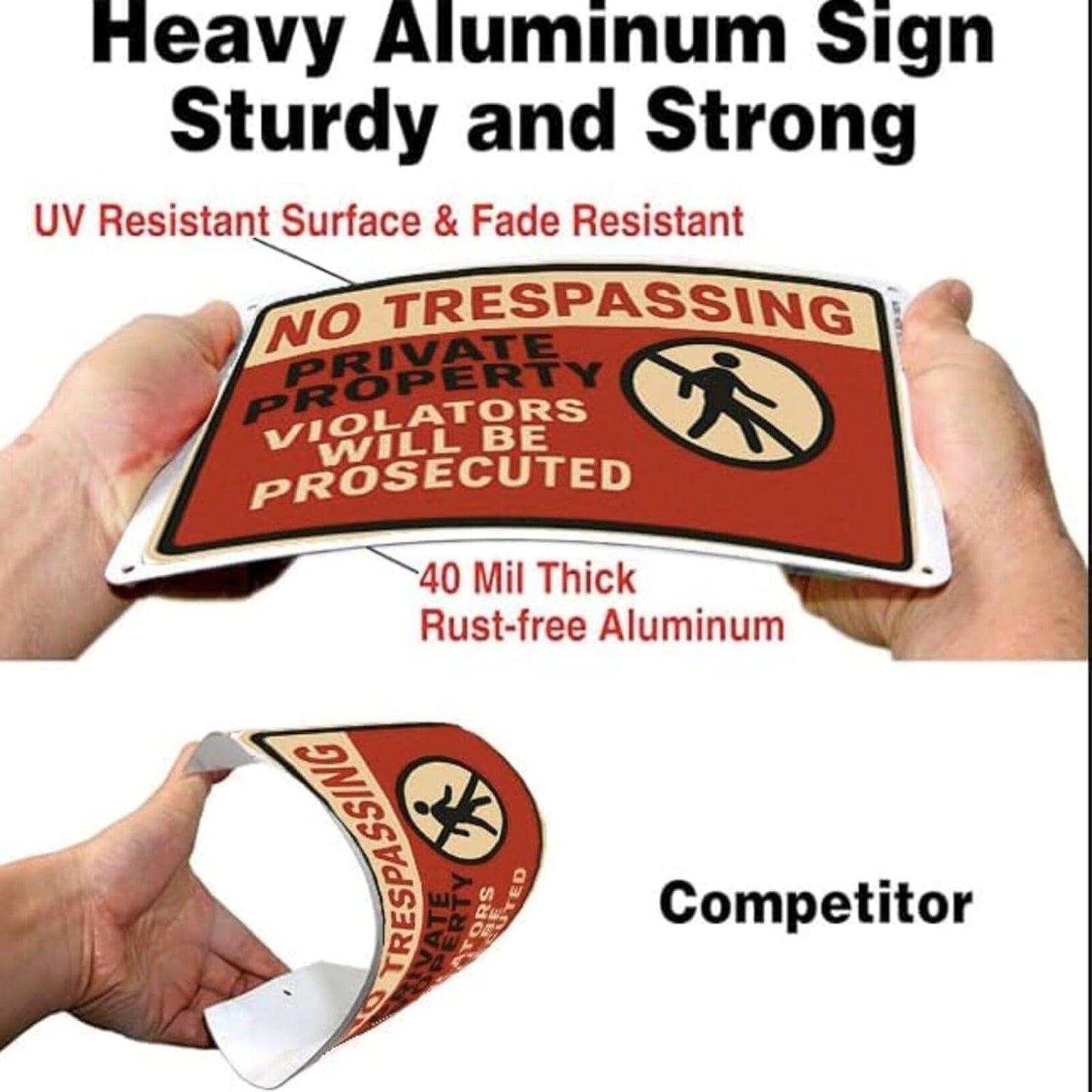 No Trespassing Sign 9x12 Inch Weather Resistant Aluminum Notice Private Property Sign UV Printed Visible Private Property Violators Will Be Prosecuted Signs with FREE Mounting Accessories