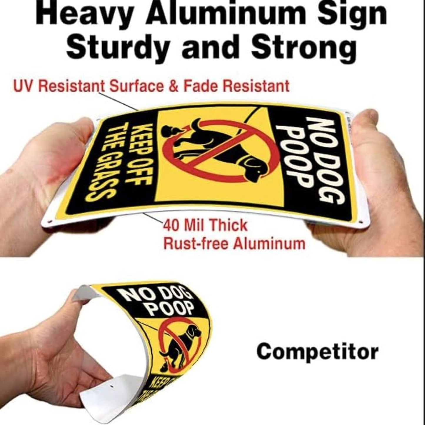 No Dog Poop Signs for Yard - Rust-Free Aluminum Keep Off Grass Lawn Sign UV Printed Waterproof Outdoor Fence Gate Garden Decor with Free Screws & Rope Perfect Pick Up After Your Dog Sign