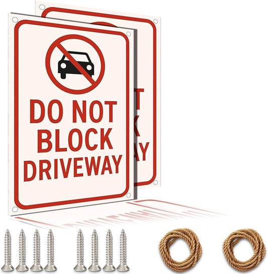 No Parking Signs Metal 9x12 Inch Aluminum Do Not Block Driveway Sign Weather Resistant No Parking Yard Sign for Outdoor Private Property/Street/Fire Lane with Free Mounting Screws & Jute Rope
