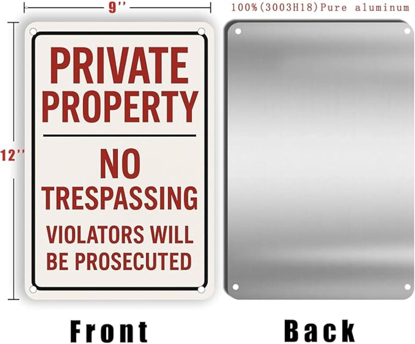 Private Property No Trespassing Sign – 9x12 Inch Rustproof Aluminum Warning, Weatherproof, Easy to Mount, Violators Will Be Prosecuted (2-Pack), Includes Screws & Rope