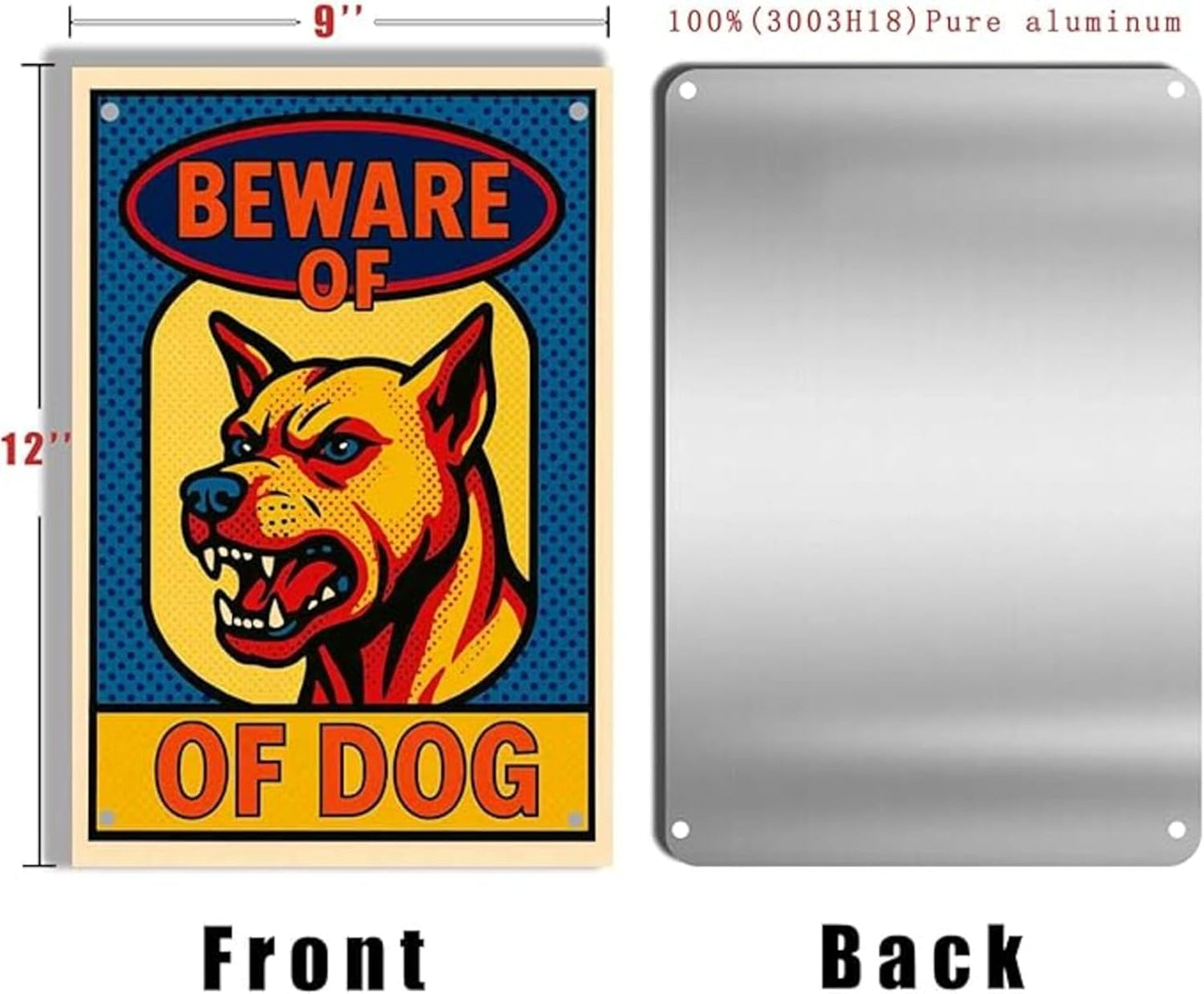 Dekvoraq Beware of Dog Sign 9x12 Inch – Heavy Duty Aluminum Rustproof Outdoor Security Warning Sign with FREE Mounting Accessories, UV Printed Waterproof Guard Dog Yard Sign