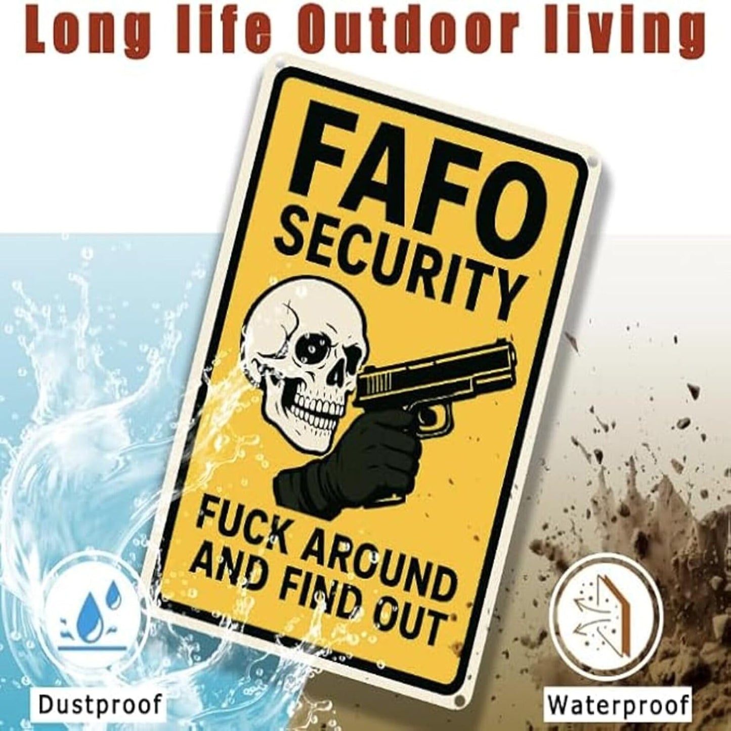 FAFO Security Sign - Fuck Around and Find Out Skull Gun Sign Rust-Free Aluminum Warning Sign UV Printed Waterproof Outdoor Sign for Wall Fence Gate & Yard with Free Screws and Rope