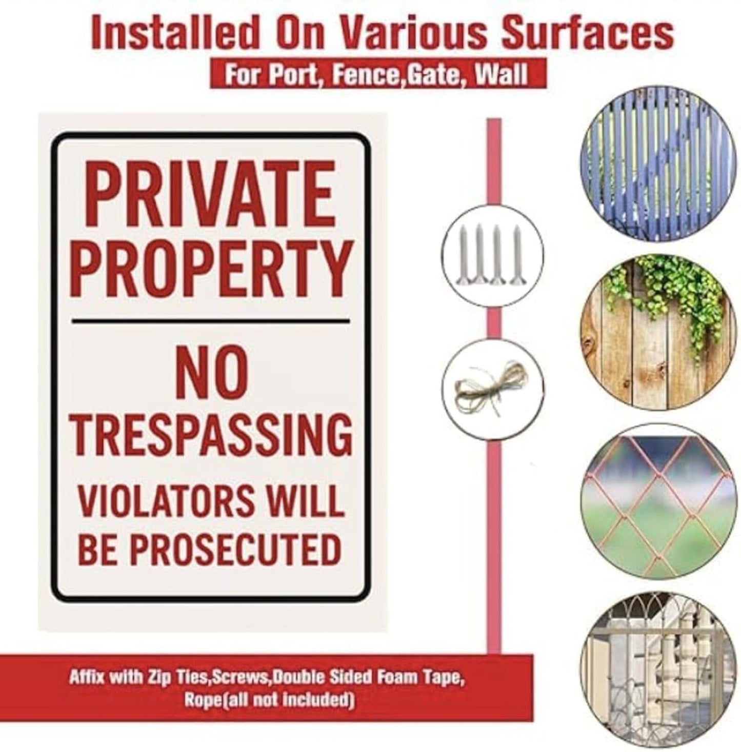 Private Property No Trespassing Sign – 9x12 Inch Rustproof Aluminum Warning, Weatherproof, Easy to Mount, Violators Will Be Prosecuted (2-Pack), Includes Screws & Rope